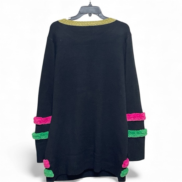 Holiday Time Black Sweater with Gold and Pink Flamingo Design - Picture 2 of 12